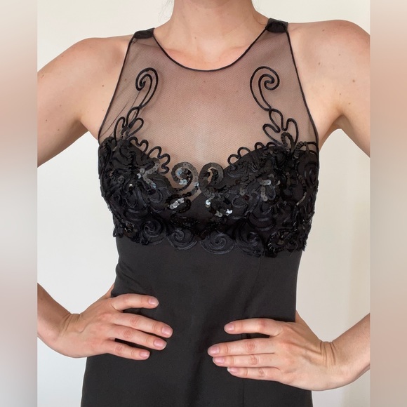 Faviana NY black evening dress / maxi / mesh with sequins - Picture 9 of 12